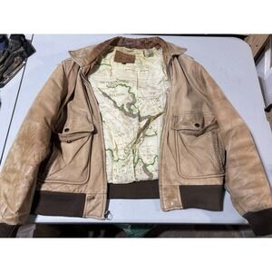 Vtg Aberdeen Genuine Brown Leather Bomber Jacket 44 XL